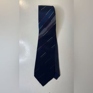 Christian Dior Vintage Men’s Elegant Navy Blue Striped Silk Tie‎